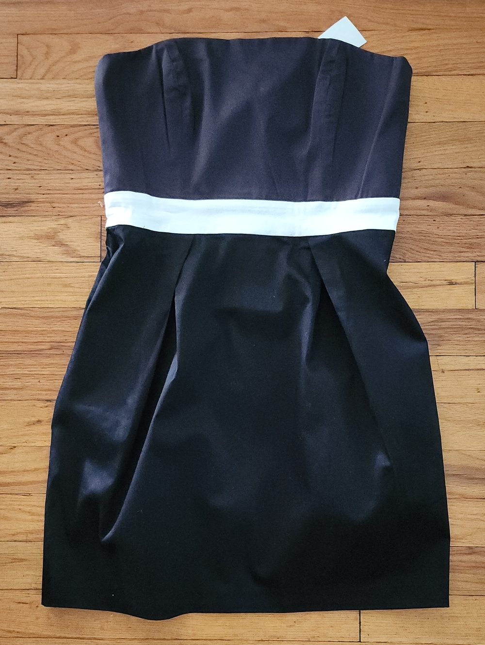 French Connection Black Strapless Dress with White Waistband